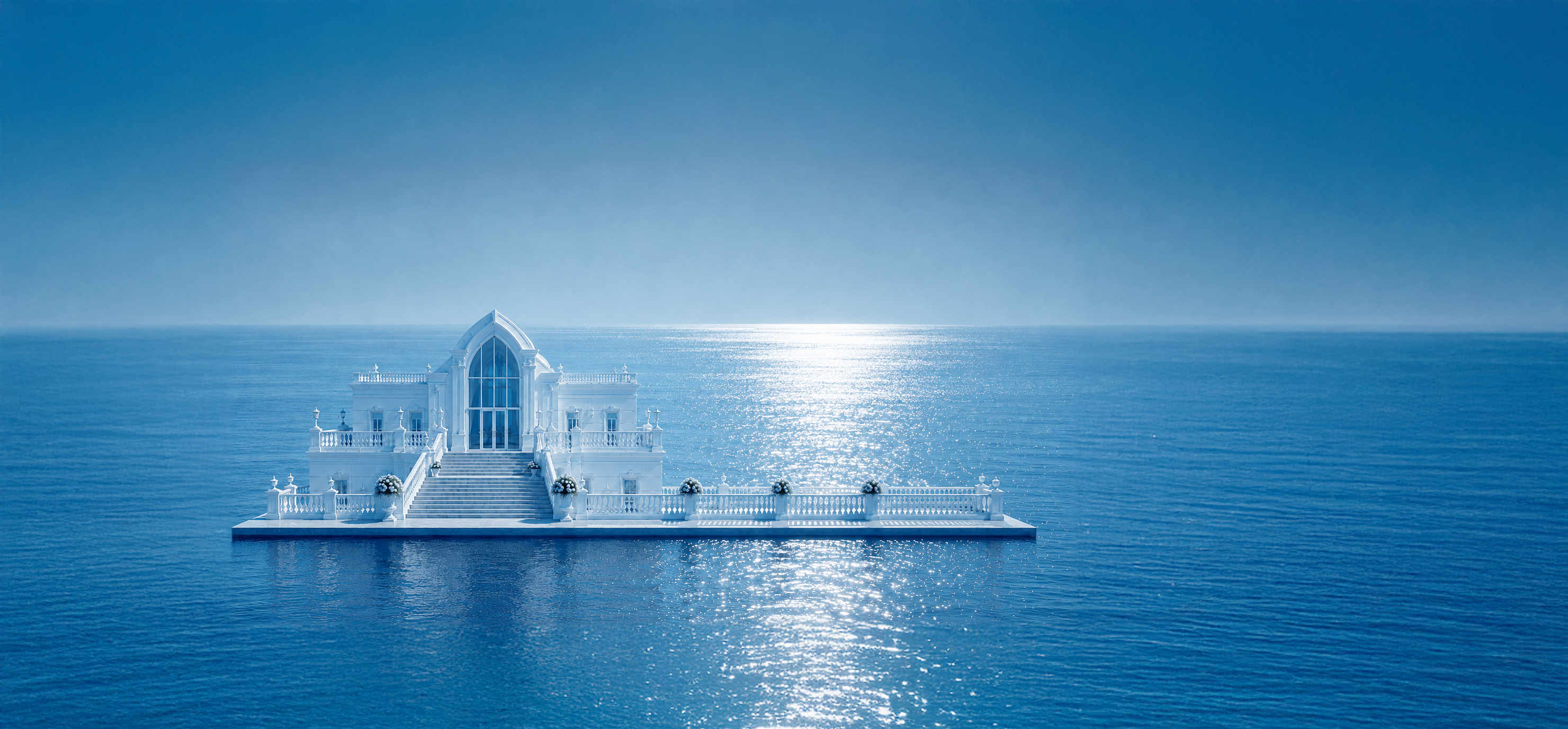 White chapel overlooking the ocean
